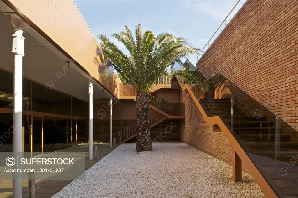 Cmt- Communications Market Commission Hq Ib Barcelona By Batlle I Roig. View Of Patio With Palm Tree