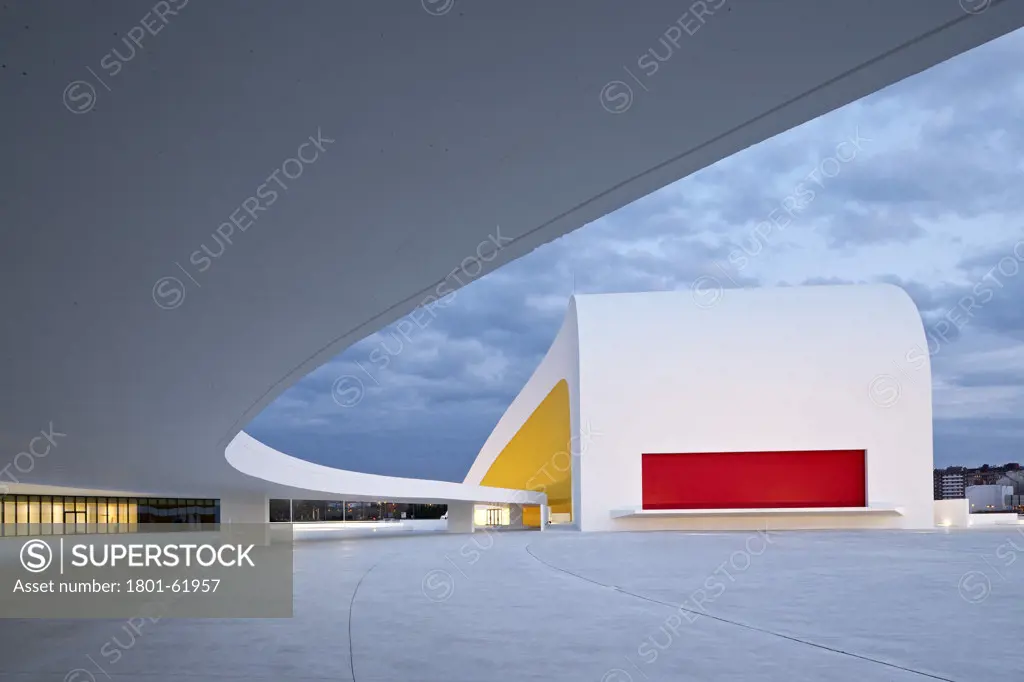 Niemeyer Center In Aviles  Spain  By Oscar Niemeyer. Evening View Of Auditorium