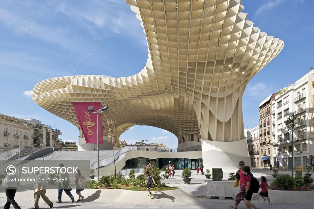 Metropol Parasol By J Mayer H Architects In Sevilla Spain. General Exterior Afternoon View With People Passing By