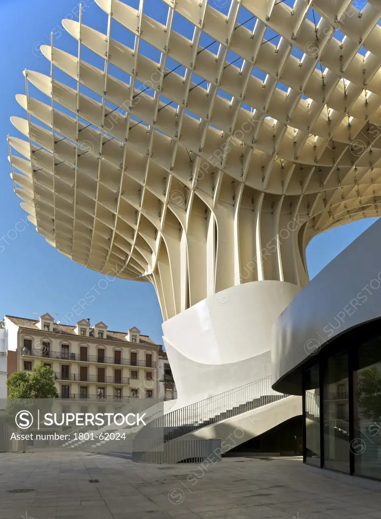 Metropol Parasol By J Mayer H Architects In Sevilla Spain. Detail Showing A Lateral View Of A Mushroom Like Parasol