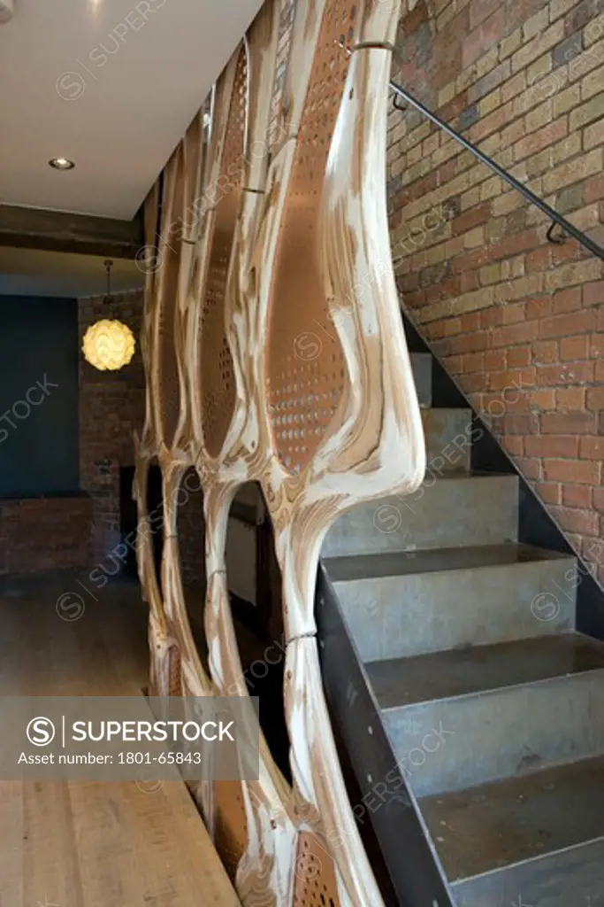 Shoreditch Warehouse Redevelopment. By Affect-T Architects.   An Experimental Sculptural Balustrade Moves Vertically Through The House.