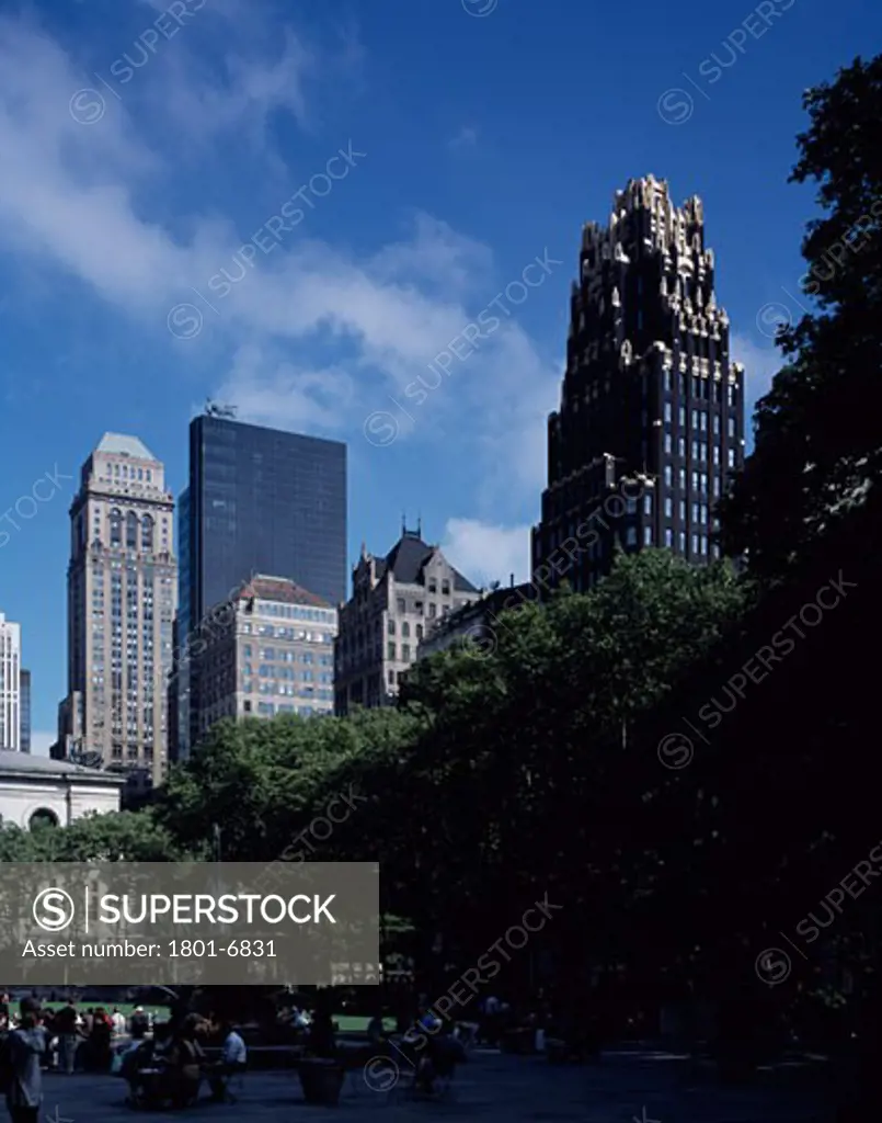 BRYANT PARK HOTEL, 40 WEST 40TH STREET, NEW YORK, NEW YORK, UNITED STATES, VIEW FROM BRYANT PARK, RAYMOND HOOD / DAVID CHIPPERFIELD ARCHITECTS