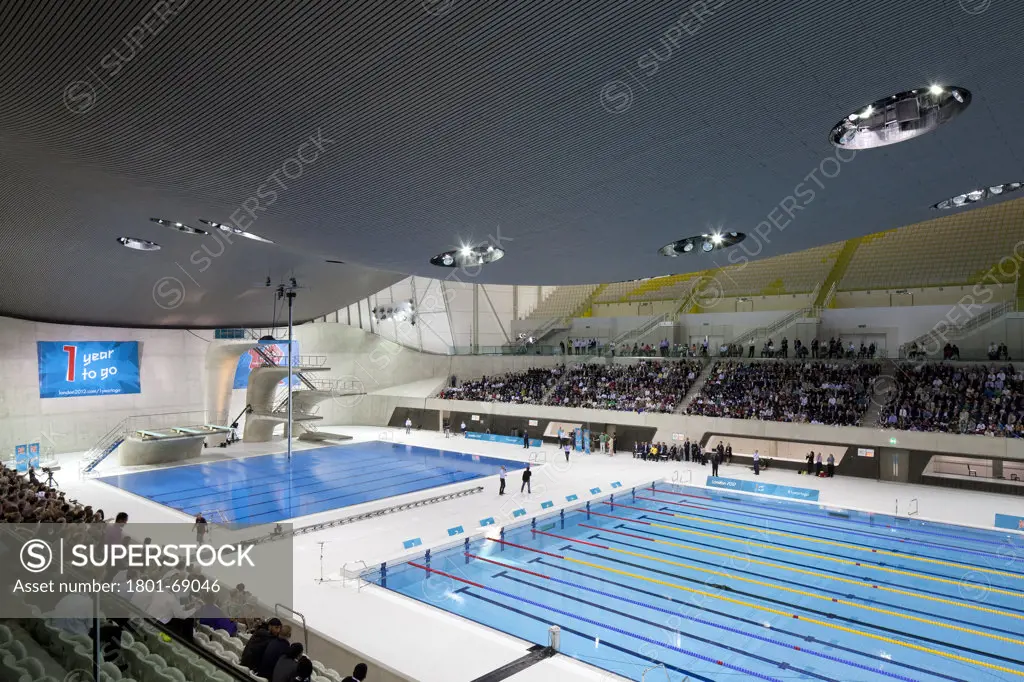 London Aquatic Centre, Zaha Hadid Architects, London, Uk, 2011, View Of Swimming Pool With People