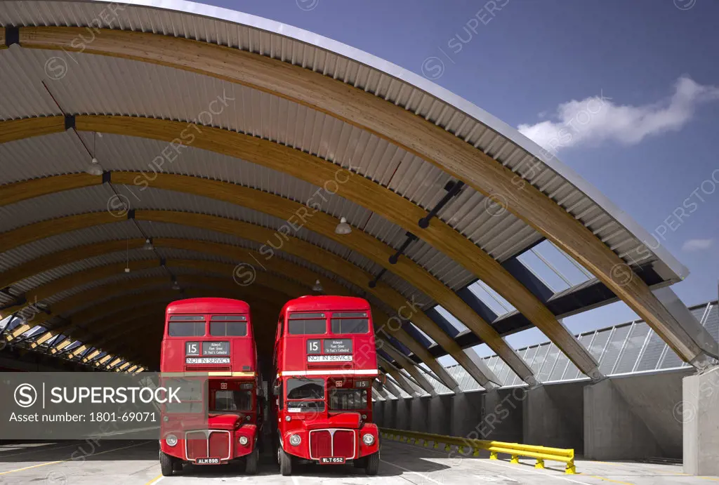 West Ham Bus Garage-London-Pringle Richards Sharratt-2010-Main Shed With Route Master Bus