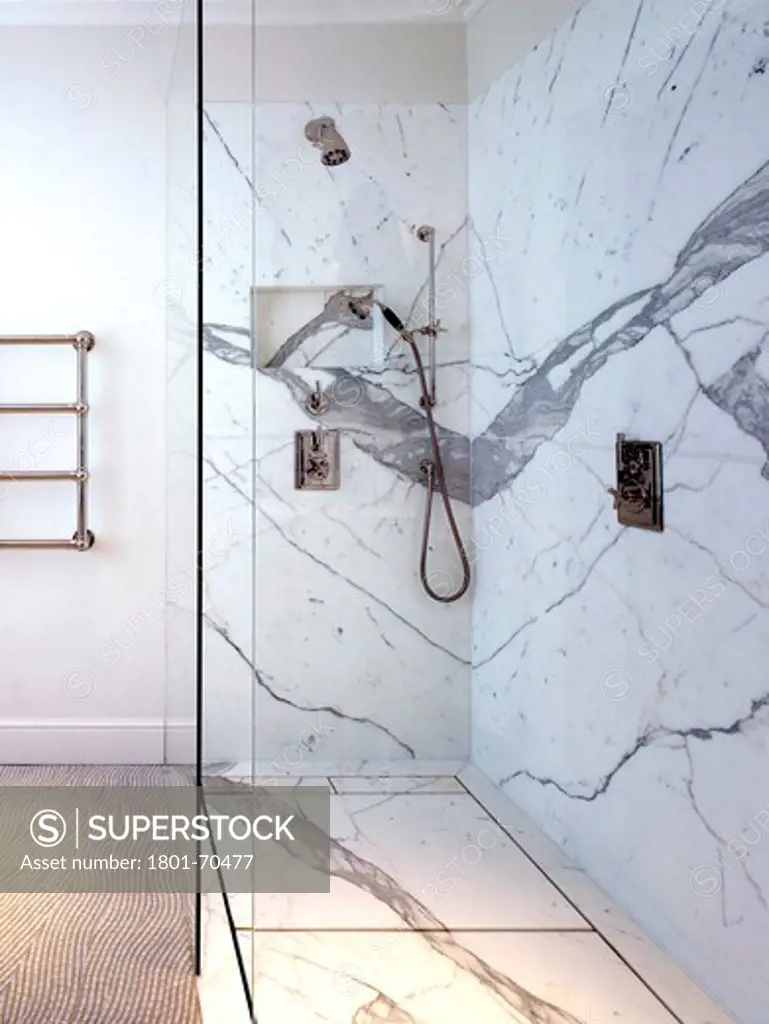 Shower  Marble Slab Detail - Refurbished Victorian Family London Town House In Notting Hill