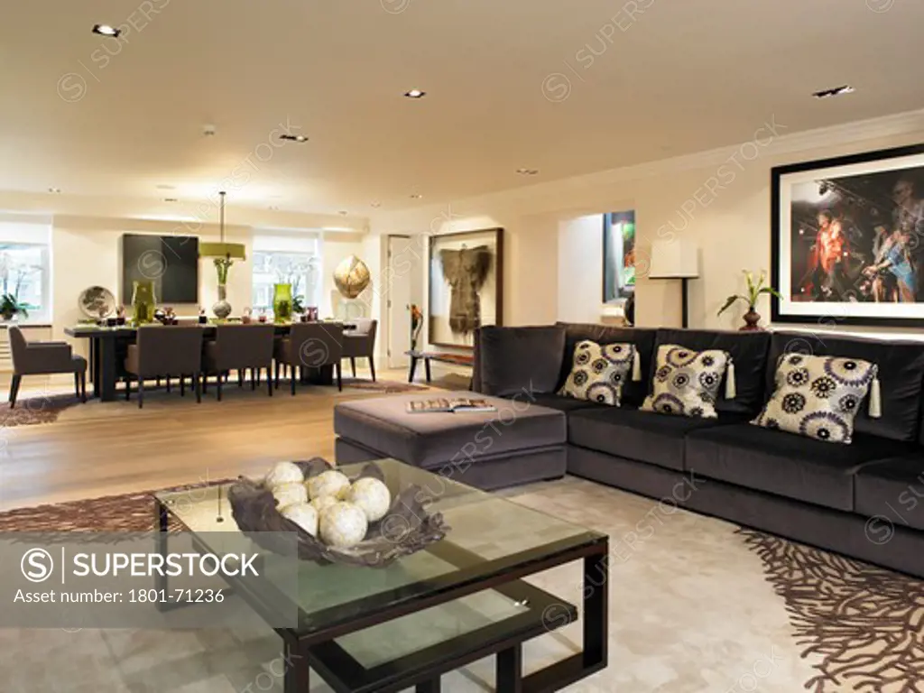Private Penthouse Apartment In Belgravia  London. Living Room (Foreground) And Dining Area (Background).