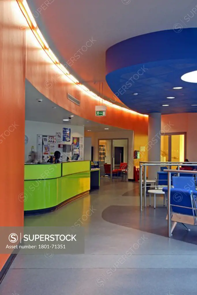 Kaleidoscope Children'S Centre  Van Heyningen And Haward Architects. Brightly Coloured Reception Area.