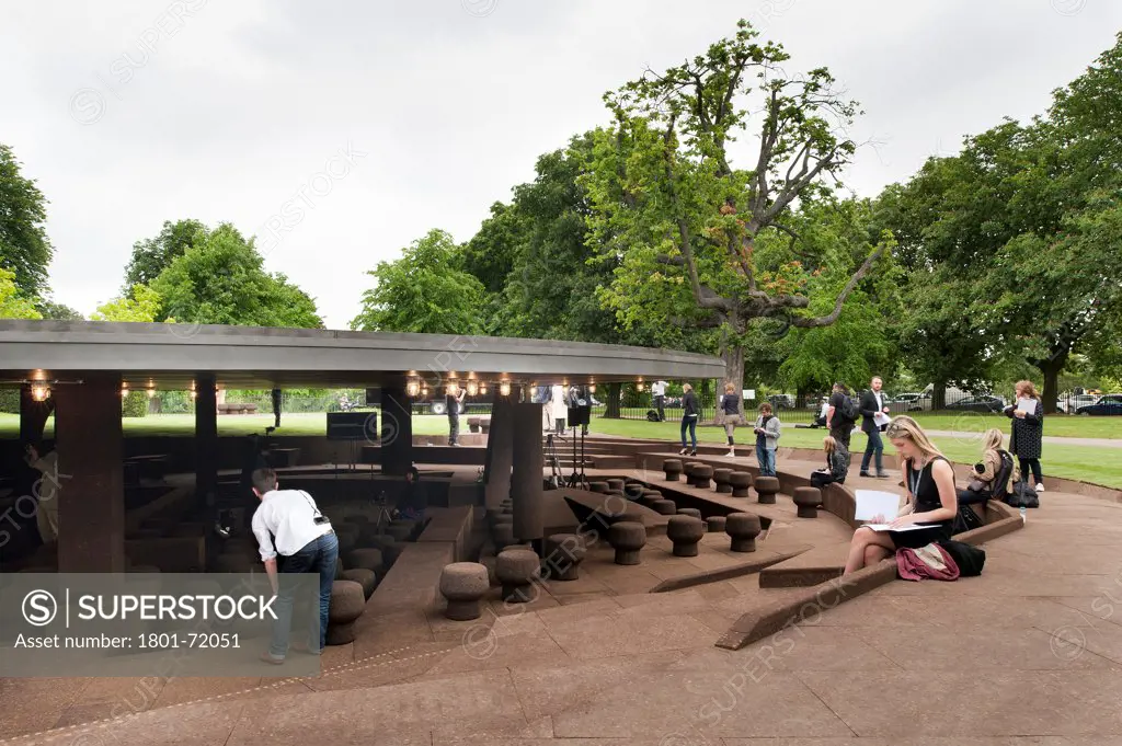 Serpentine Pavilion 2012, London, United Kingdom. Architect Herzog & De Meuron and Ai Weiwei, 2012. Stepped seating around the perimeter.