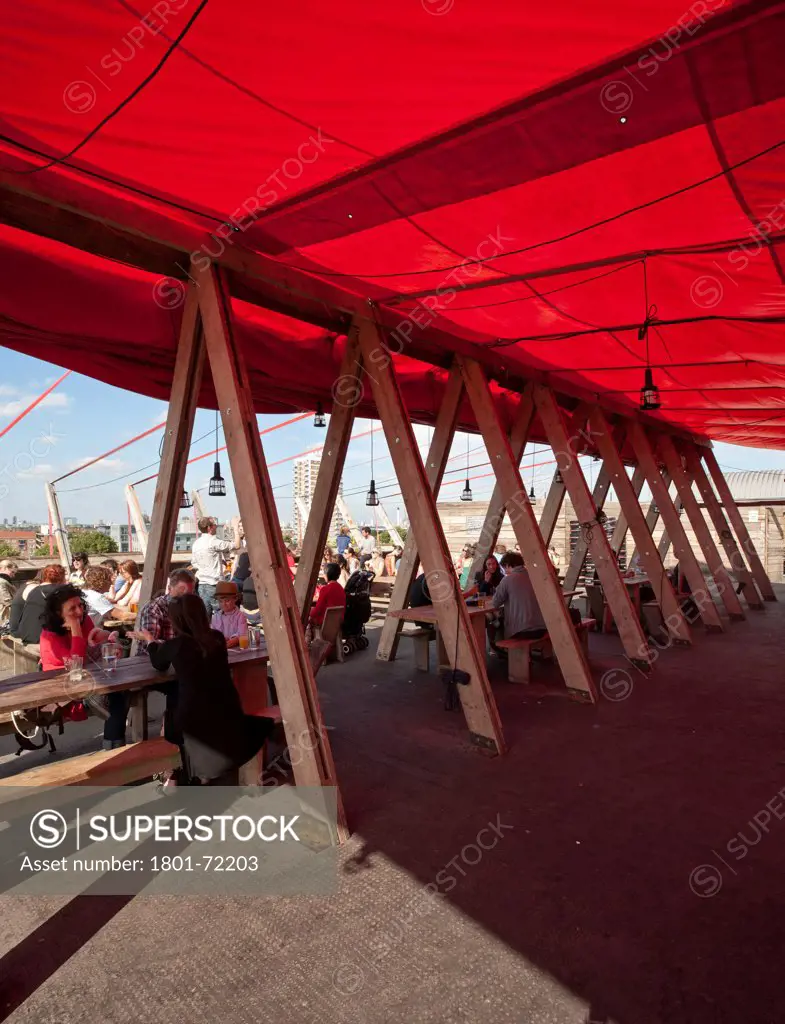 Frank's Cafe 2011, London, United Kingdom. Architect Practice Architecture, 2012. A-frame supports to temporary structure.