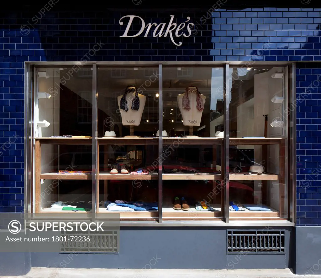 Drake's, London, United Kingdom. Architect William Russell, 2011. Drake's window display.