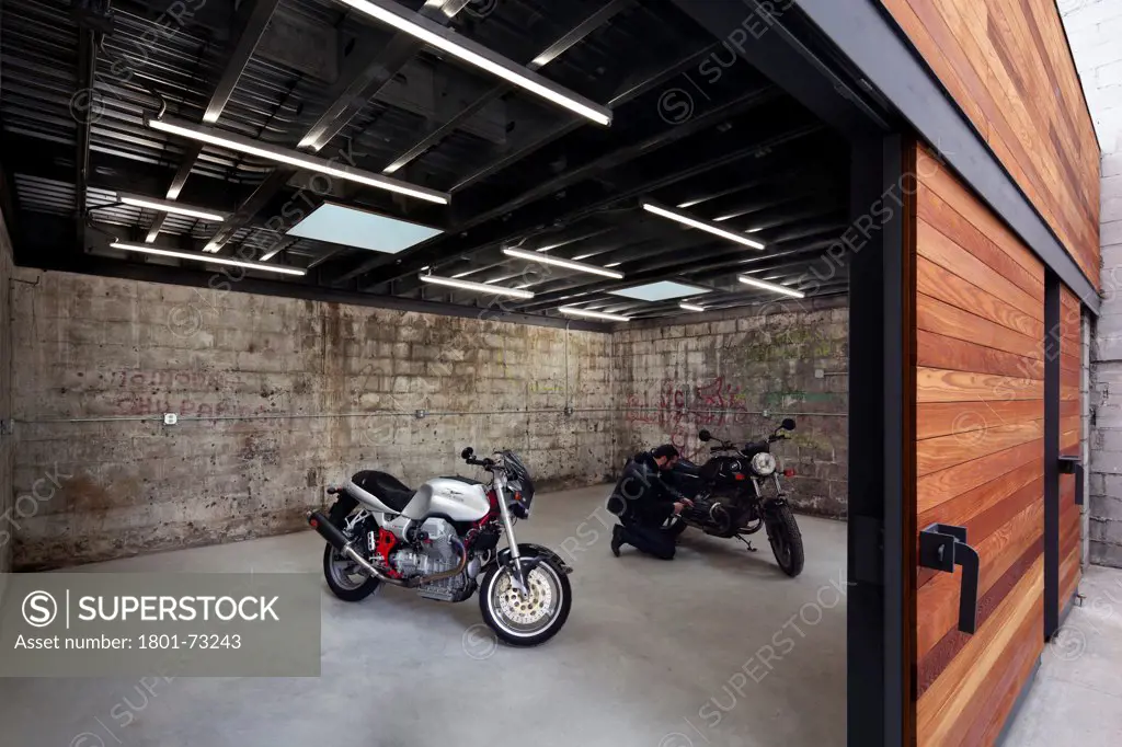 Bushwick Motorcycle Garage and Garden, Garage, North America, United States, NY, 2012, Dameron Architecture. Motorcycle collectors garage in up and coming artist neighborhood in Brooklyn.