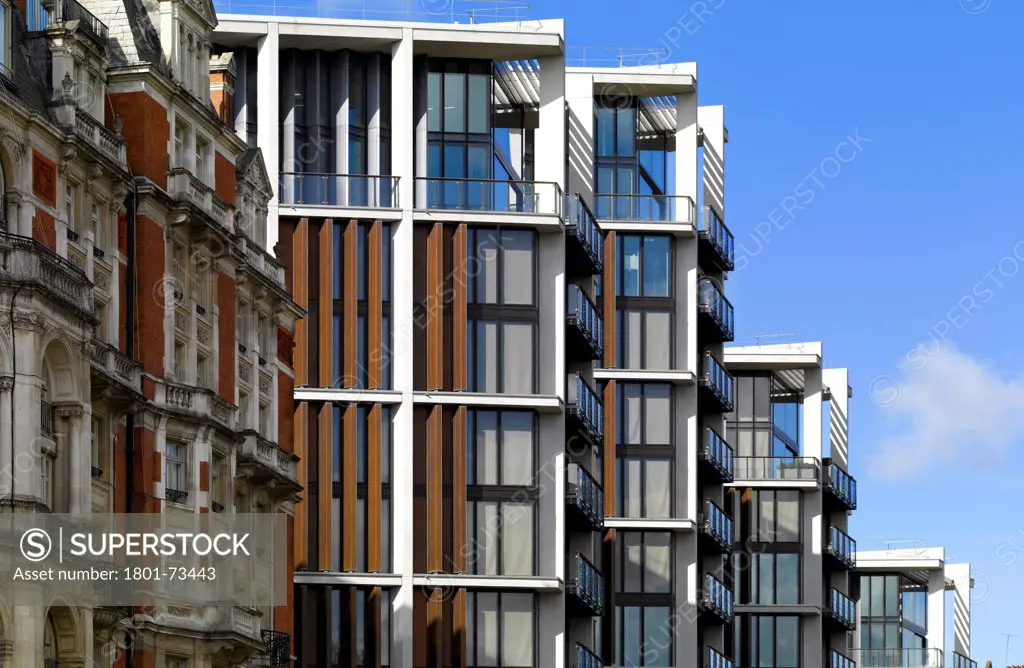 One Hyde Park, Luxury Flats, Europe, United Kingdom,2011, Rogers Stirk Harbour + Partners. Overall exterior view.
