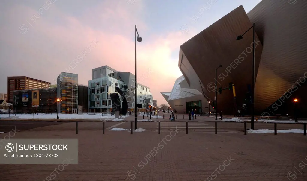 Extension to the Denver Art Museum and Museum Residences, Studio Daniel Libeskind, Denver, Colorado, USA, 2006, outside view at sunset