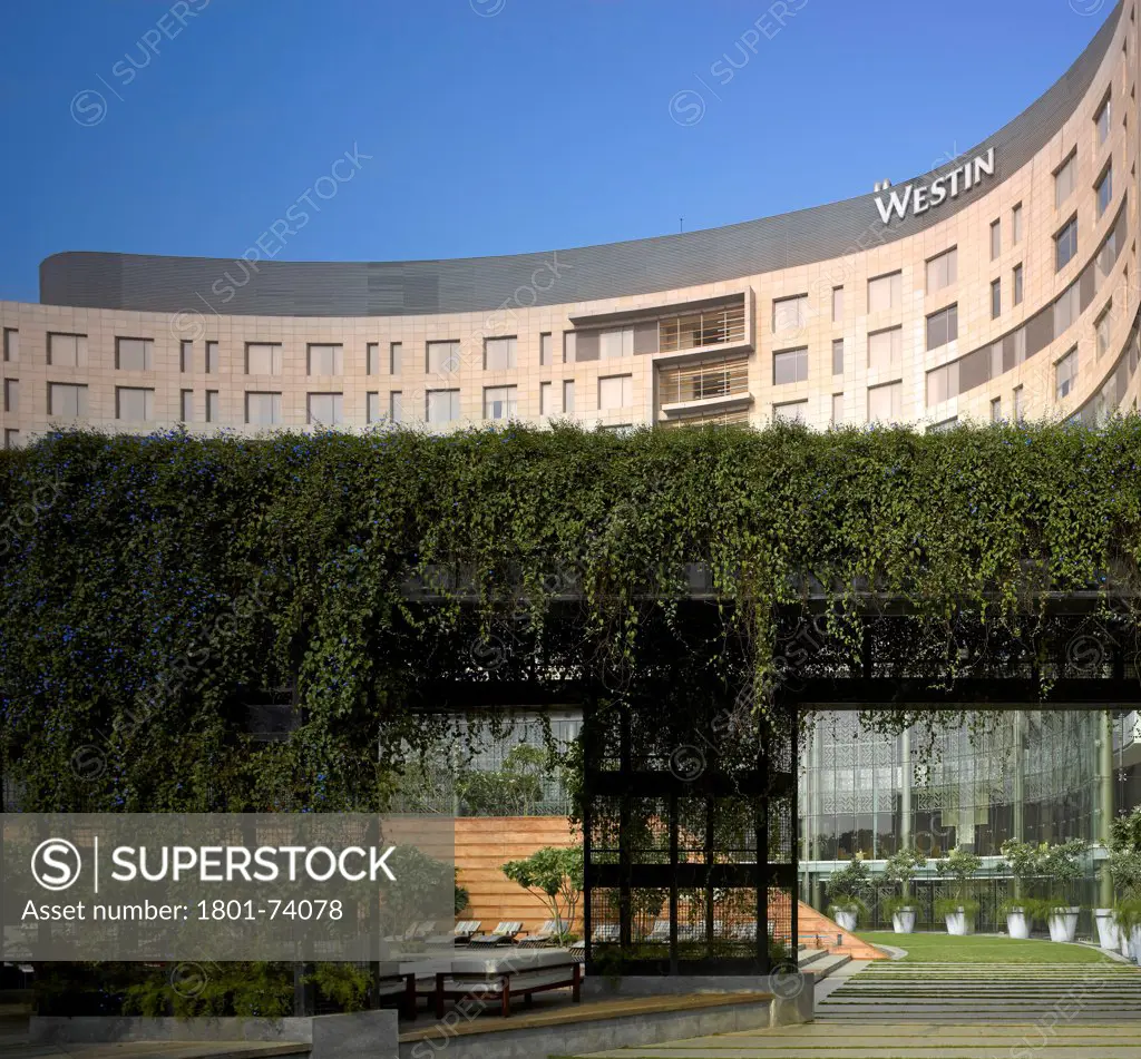 The Westin Hotel, Gurgaon, India. Architect: Studio U+A, 2010. Overall exterior view for the rear.
