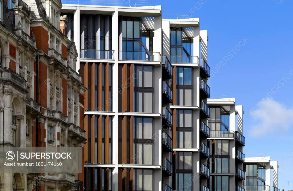 One Hyde Park, London, United Kingdom. Architect: Rogers Stirk Harbour + Partners, 2011. Overall exterior view.