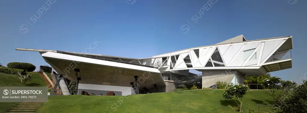 Alibaug House, Alibaug, India. Architect: Malik Architecture, 2011. Overall view from below.