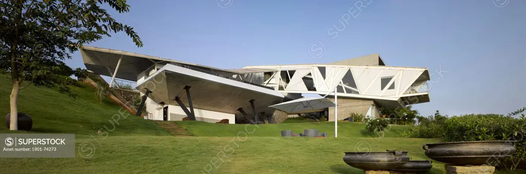 Alibaug House, Alibaug, India. Architect: Malik Architecture, 2011. Overall view from below.
