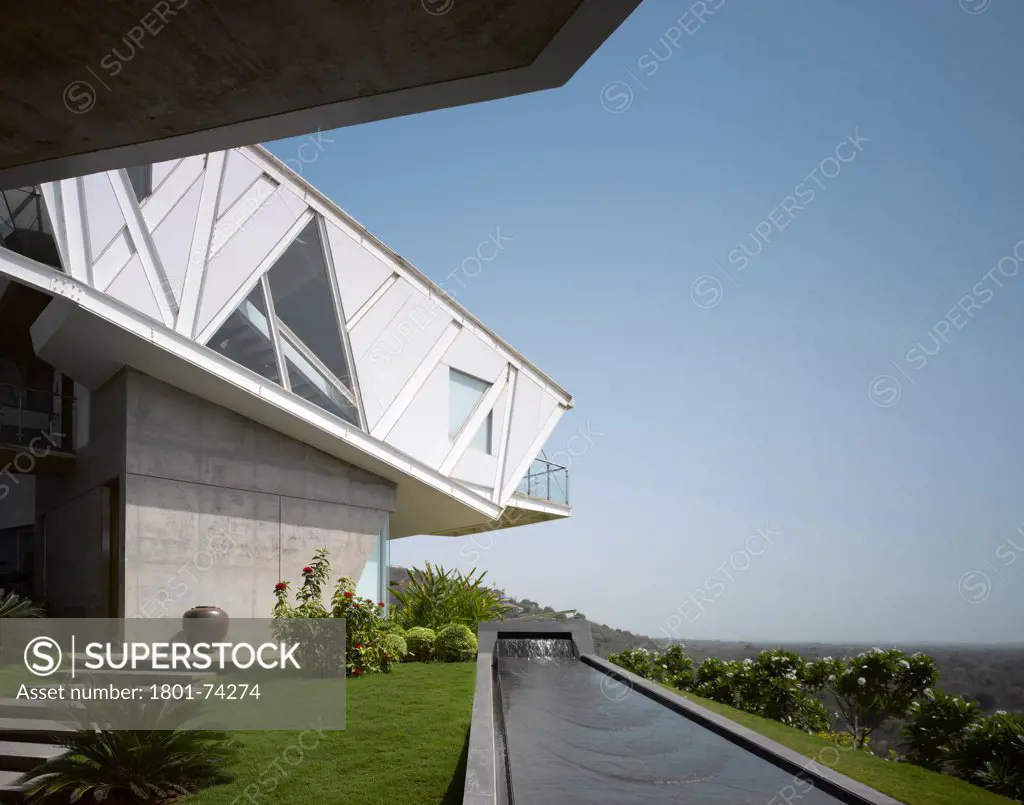 Alibaug House, Alibaug, India. Architect: Malik Architecture, 2011. Overall view on lower level.