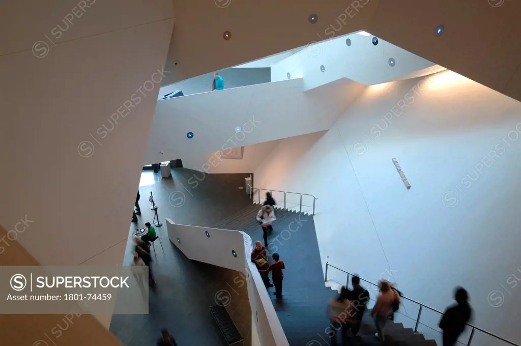 Extension to the Denver Art Museum, Frederic C. Hamilton Building, Denver, United States. Architect: Daniel Libeskind, 2006. View of main staircase.