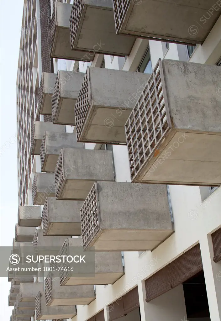 Alila Bangalore Hotel and Apartments, Bangalore, India. Architect: Allies and Morrison, Hundred Hands, 2012. Bauhaus style balconies.
