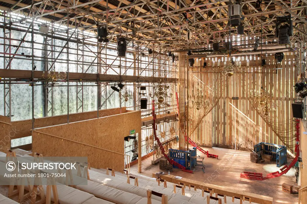 Theatre on the Fly, Chichester Festival Theatre, Chichester, United Kingdom. Architect: Assemble, 2012. Interior view of the stage from audience perspective.