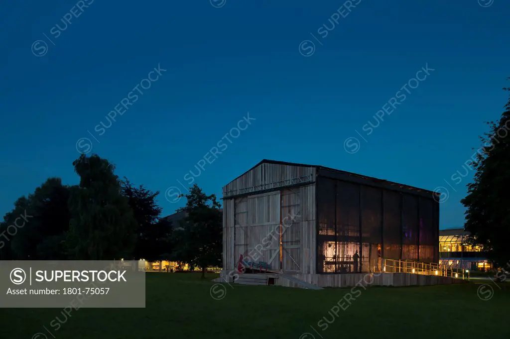 Theatre on the Fly, Chichester Festival Theatre, Chichester, United Kingdom. Architect: Assemble, 2012. Side and back view of theatre.