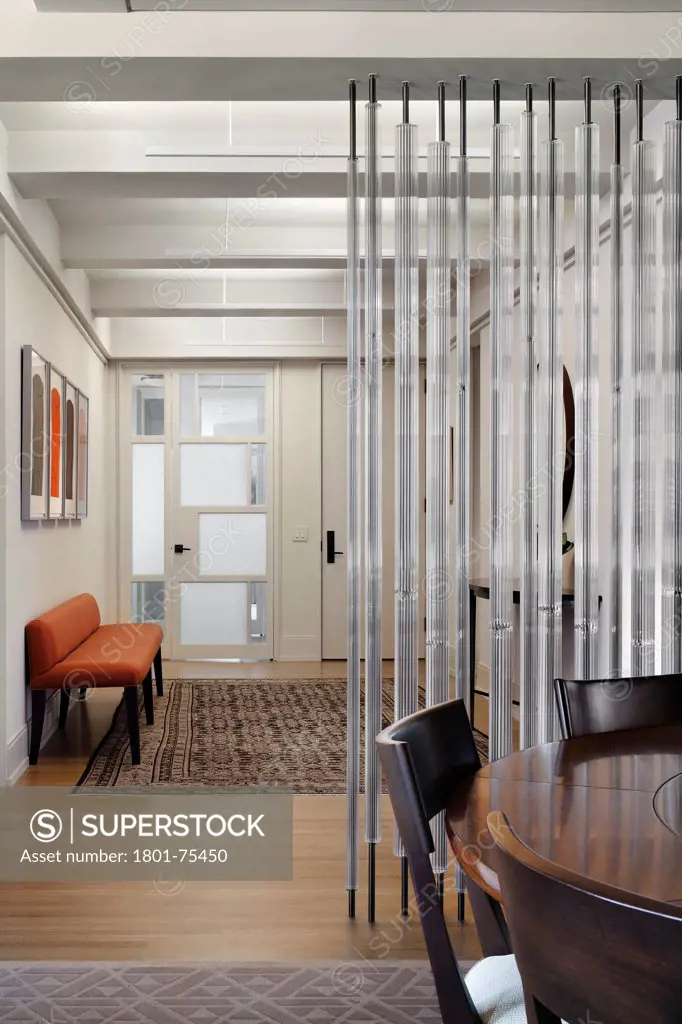 Manhattan Uptown Residence, New York, United States. Architect: Standard Architects, 2011. View to hallway with custom-made glass partition.