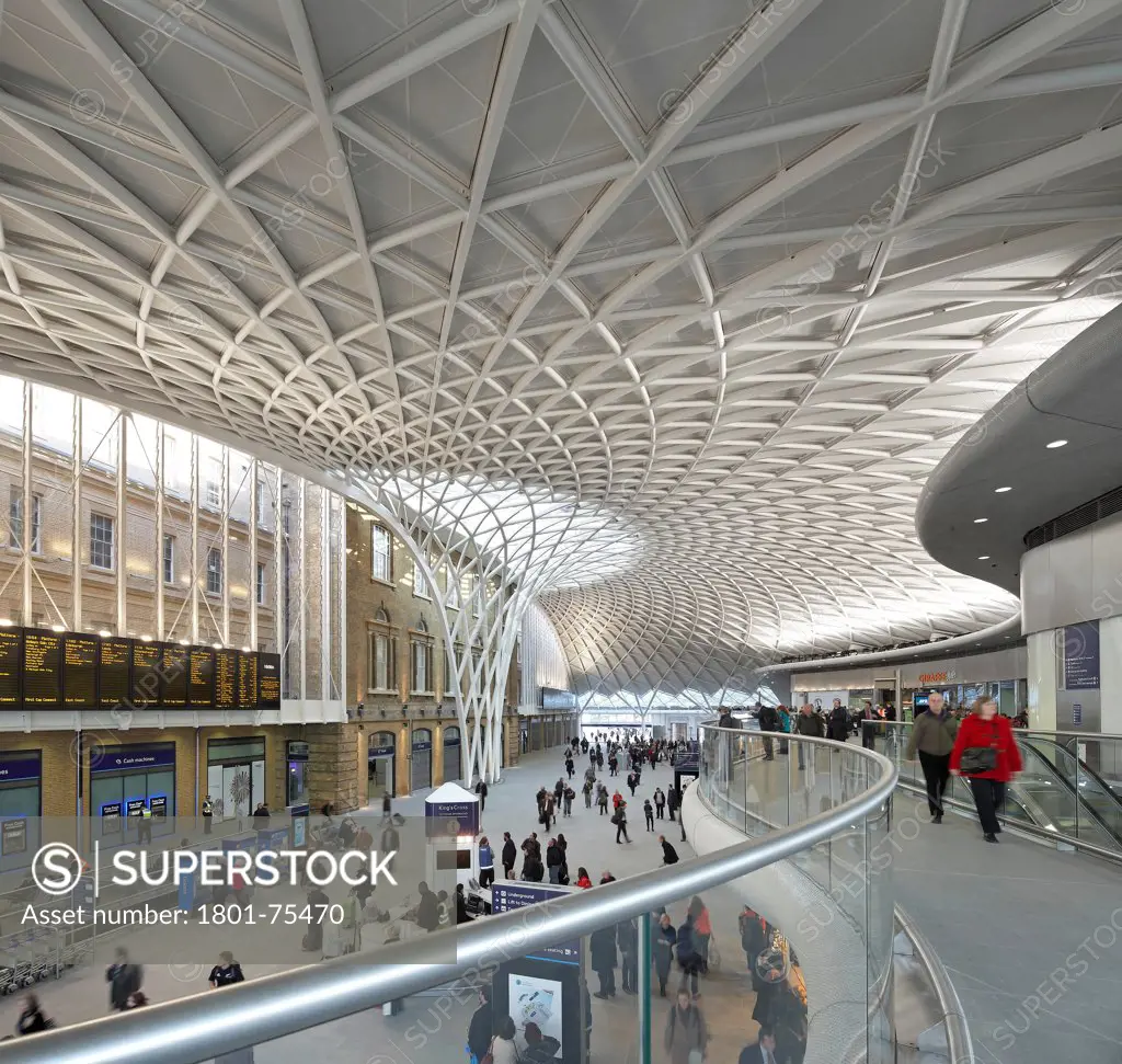 King's Cross Station, Railway Station, Europe, United Kingdom, , 2012, John McAslan & Partners. Wide view of Western Concourse from mezzanine level.