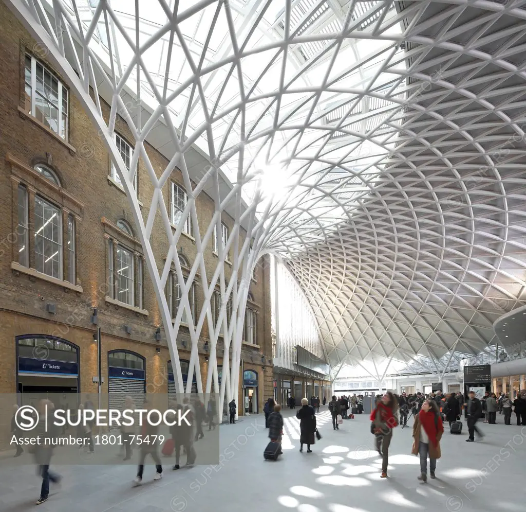King's Cross Station, Railway Station, Europe, United Kingdom, , 2012, John McAslan & Partners. View of people waiting on the concourse.