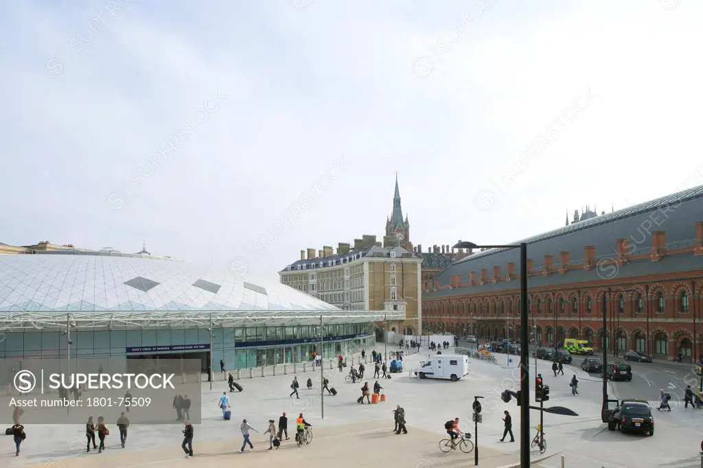 King's Cross Station, Railway Station, Europe, United Kingdom, , 2012, John McAslan & Partners. Elevated view of exterior of station.