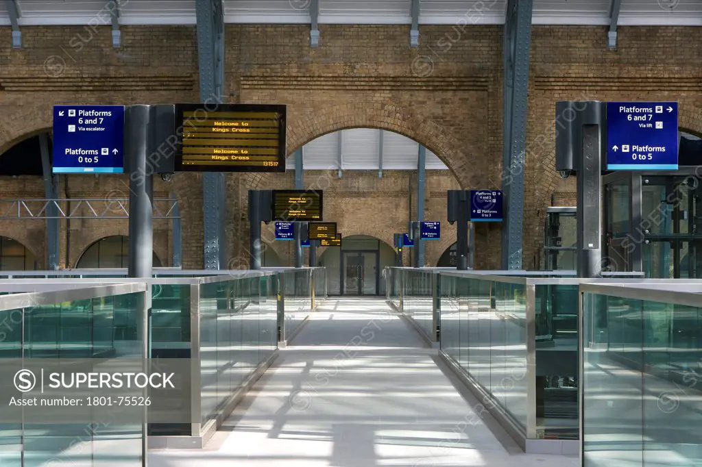 King's Cross Station, Railway Station, Europe, United Kingdom, , 2012, John McAslan & Partners. View of elevated walkway above platforms.