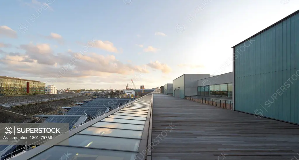 Central Saint Martins, London, United Kingdom. Architect: Stanton Williams, 2011. Roof top.