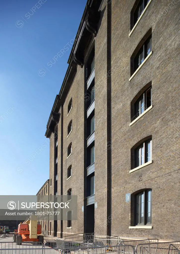 Central Saint Martins, London, United Kingdom. Architect: Stanton Williams, 2011. Exterior of listed building.