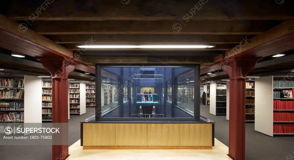 Central Saint Martins, London, United Kingdom. Architect: Stanton Williams, 2011. Library stairwell.