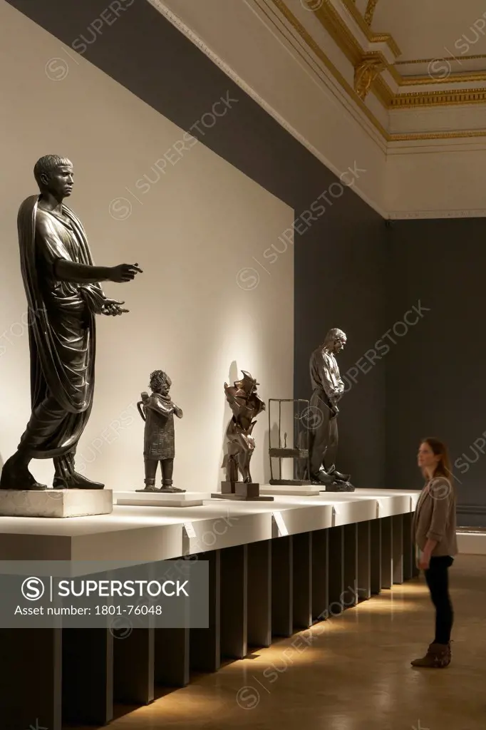 Royal Academy Bronze Exhibition, London, United Kingdom. Architect: Stanton Williams, 2012. Perspective of load-bearing plinth and sculptures.