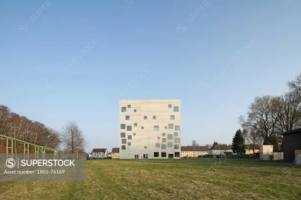 Zollverein School, Essen, Germany. Architect: SANAA Kazuyo Sejima + Ryue Nishizawa, 2006. Comprehensive front elevation.