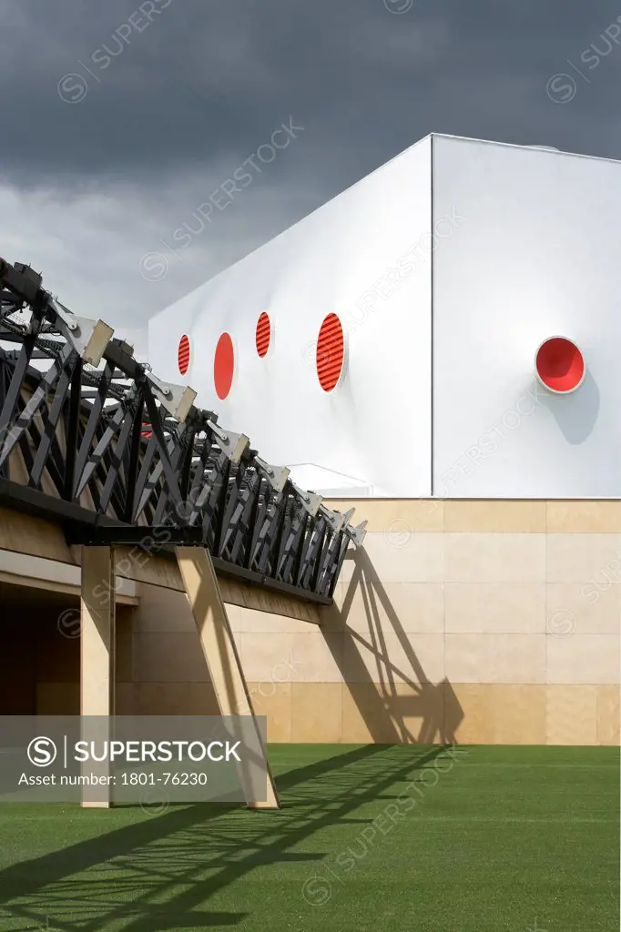 Olympic Shooting Ranges, London, United Kingdom. Architect: Magma Architecture, 2012. Exterior shooting range structure.