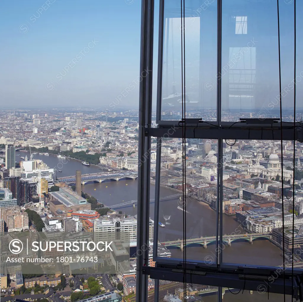 The SHARD, London, United Kingdom. Architect: Renzo Piano Building Workshop, 2012. Elevated view from SHARD platform to West of city.