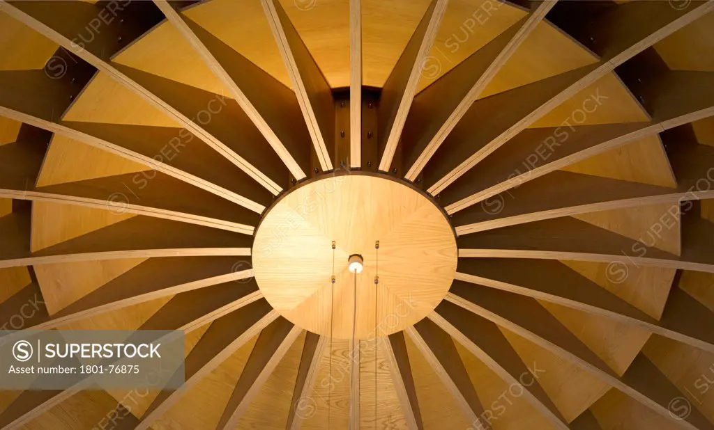 Bramall Music Building, University of Birmingham, Music School, Europe, United Kingdom, West Midlands, 2012, Glenn Howells Architects. Detail of acoustic dome in rehearsal room on top floor.