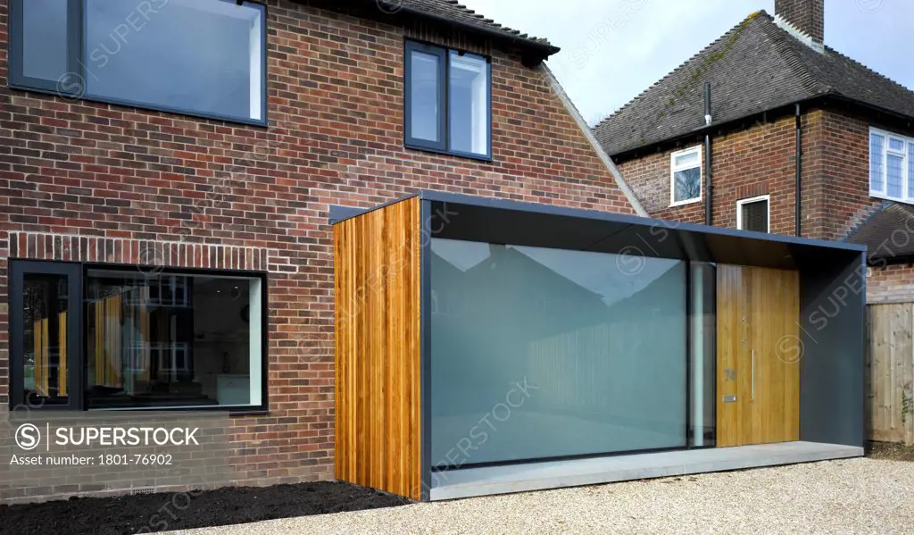 The Long House, Home Extension, Europe, United Kingdom, Hampshire, 2012, Dan Brill Architects. Exterior view showing new entrance area.
