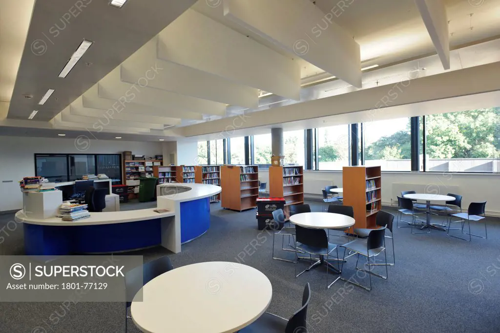 Strood Academy, Academy School, Europe, United Kingdom, Kent, 2012, Nicholas Hare Architects LLP. Interior of library.
