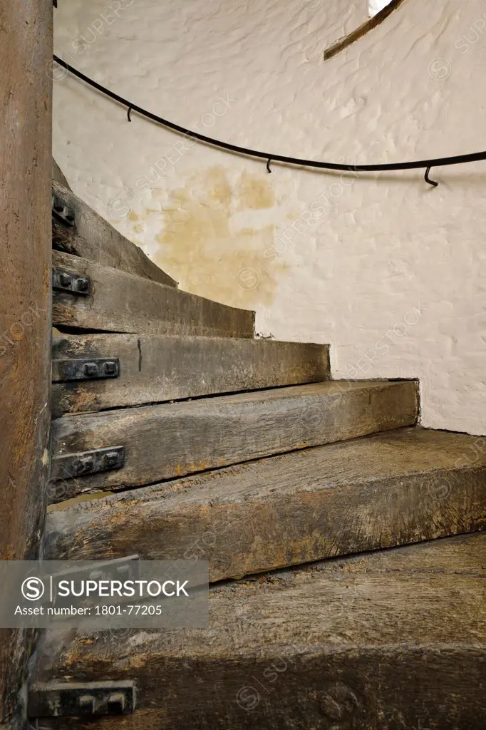 Eastbury Manor, Historic Monument, Europe, United Kingdom, Greater London, 1572, Unknown. Detail of stairway showing oak treads.