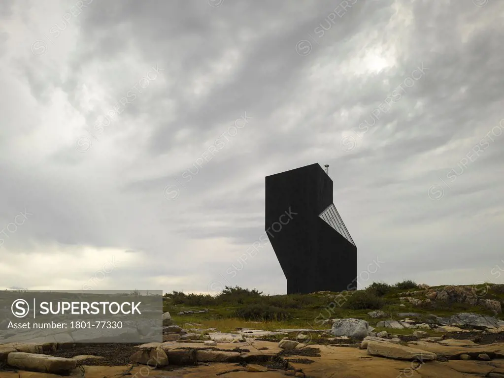 Tower Studio, Fogo Island, Canada. Architect: Todd Saunders, 2011. View from the beach.