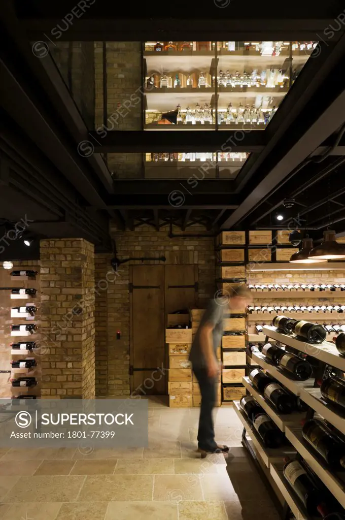 Hedonism Wines, Showroom, Europe, United Kingdom, , 2012, Universal Design Studio, Speirs + Major. Basement view with glass ceiling.