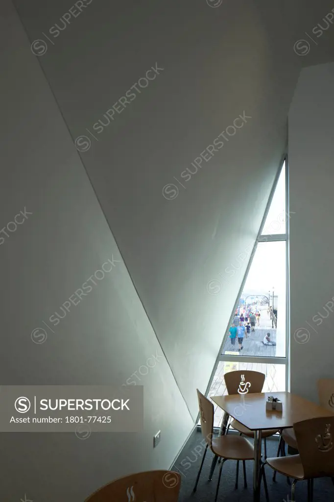 Southend Pier Cultural Centre, Southend, United Kingdom. Architect: White Architects, 2012. Interior of cafe.