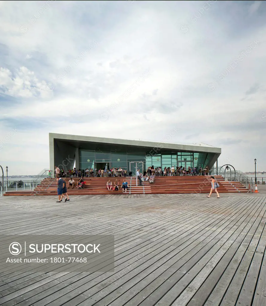 Southend Pier Cultural Centre, Southend, United Kingdom. Architect: White Architects, 2012. Main exterior with people.