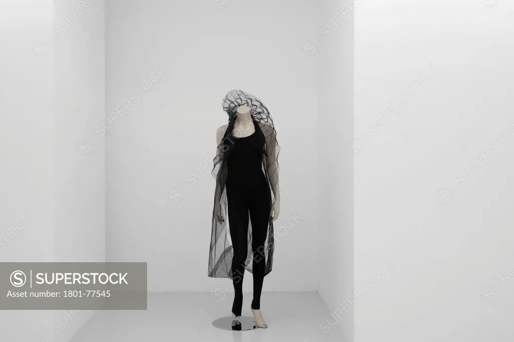 Zaha Hadid Design Gallery with Fudge Hair Pop-Up Salon, Art Installation, Europe, United Kingdom, , 2012, Zaha Hadid Architects. Basement level featuring a black cloak.