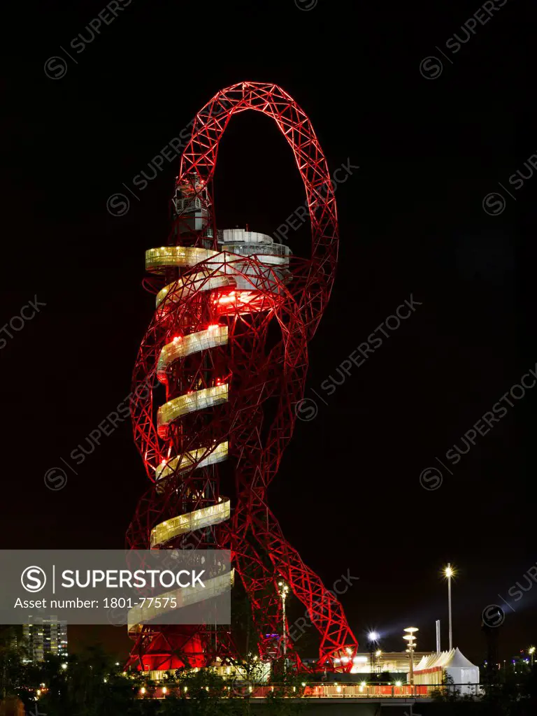 The Orbit, London 2012 Olympics, Art Installation, Europe, United Kingdom, , 2012, Anish Kapoor. Night shot.