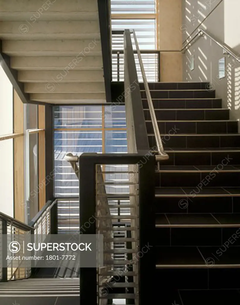 DAVID FUSSY BUILDING (DFB) AND MARY SEACOLE BUILDING (MSB), AVERY HILL ROAD, ELTHAM, LONDON, UNITED KINGDOM, MARY SEACOLE BUILDING REAR STAIR AT SECOND FLOOR, DANNATT JOHNSON ARCHITECTS