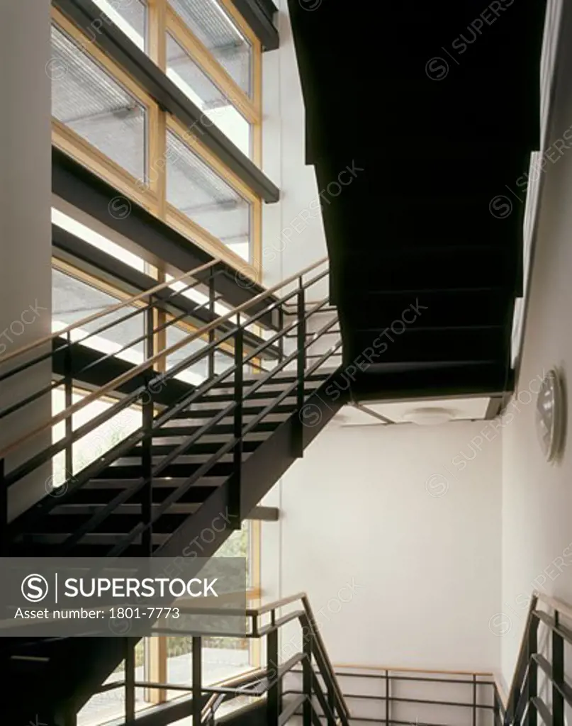 DAVID FUSSY BUILDING (DFB) AND MARY SEACOLE BUILDING (MSB), AVERY HILL ROAD, ELTHAM, LONDON, UNITED KINGDOM, REAR STAIR IN DAVID FUSSY BUILDING, DANNATT JOHNSON ARCHITECTS